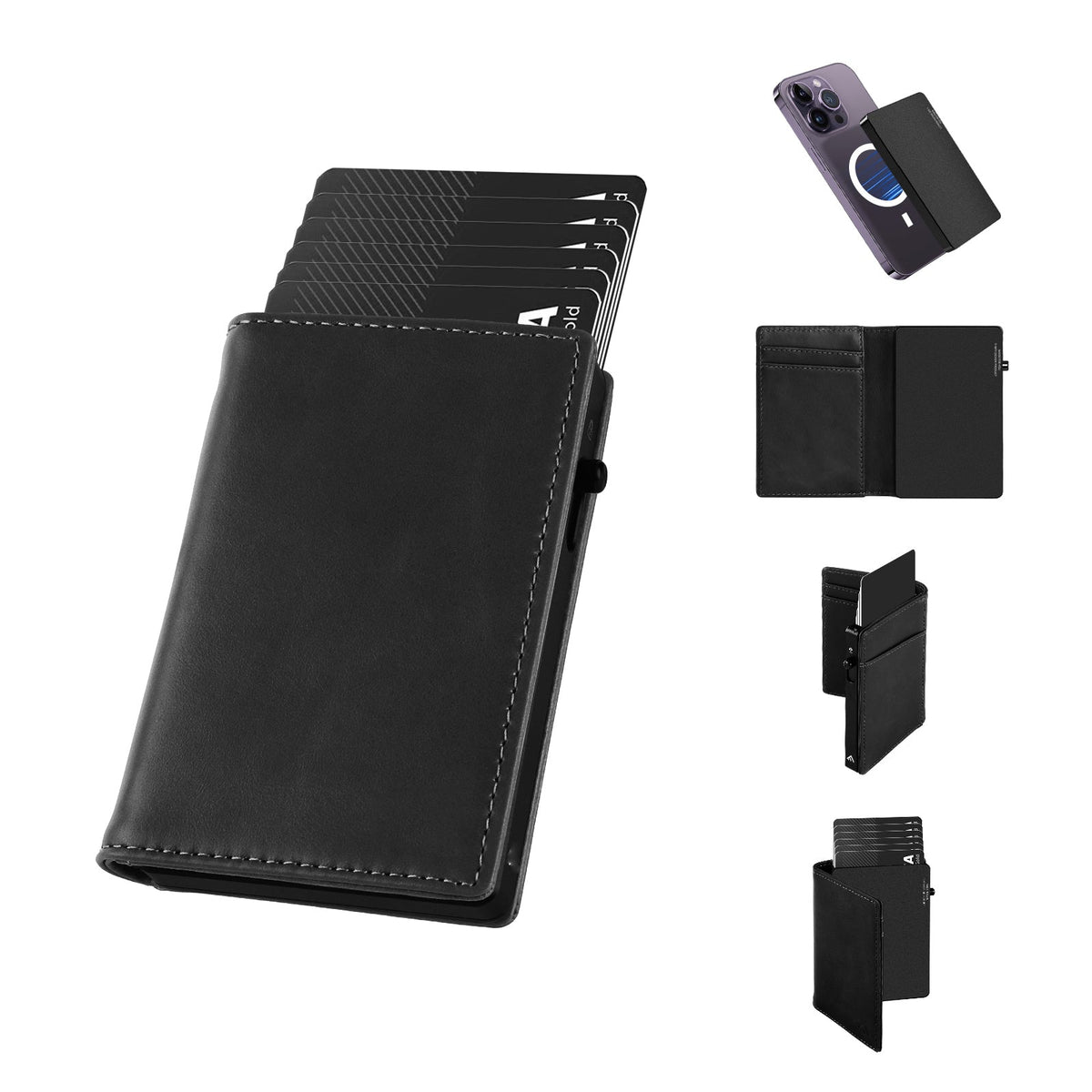 TOYFID Aluminum Alloy Wallet With Genuine Leather Cover Men's Billfolds