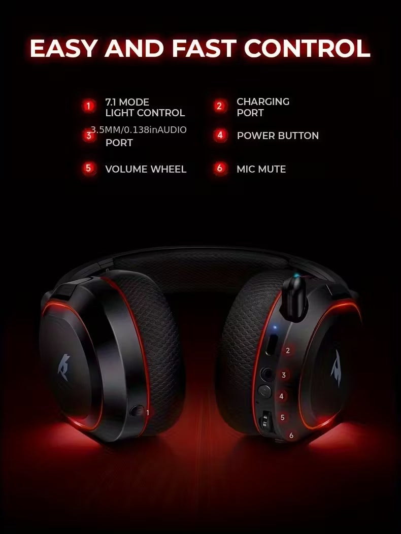 Wireless Gaming Headset Surround Sound RGB Mic