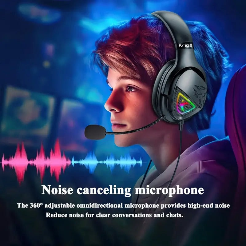 Gaming Headset with LED Light & Stereo Bass Mic