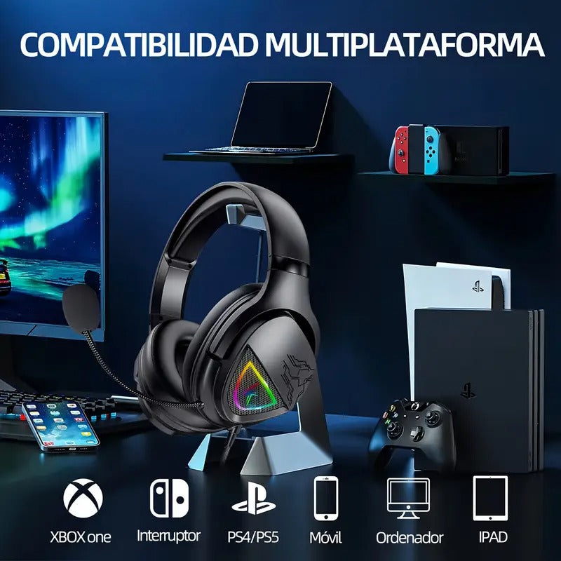 Gaming Headset with LED Light & Stereo Bass Mic